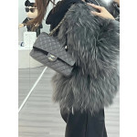頂级 c香小香 cf经典款 2.55中号25cm 鱼子酱纹牛皮单肩手提斜挎包里外真皮 （淡金扣）