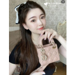 (Mini version) Dior Lady Mini Dafé Bag, 3 compartments, made of lambskin and CD leather, handheld, shoulder, crossbody bag, women's bag, 12cm