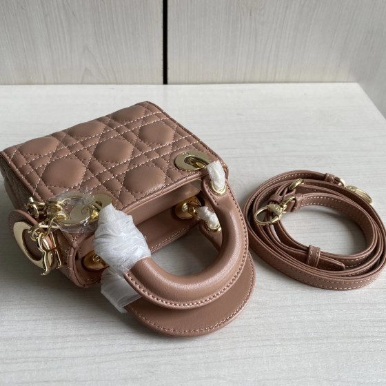 (Mini version) Dior Lady Mini Dafé Bag, 3 compartments, made of lambskin and CD leather, handheld, shoulder, crossbody bag, women's bag, 12cm