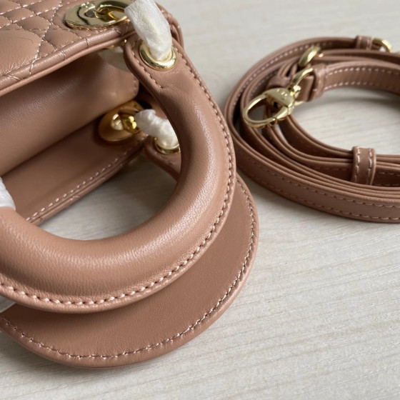 (Mini version) Dior Lady Mini Dafé Bag, 3 compartments, made of lambskin and CD leather, handheld, shoulder, crossbody bag, women's bag, 12cm