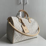 Lv embroidery canvas aged leather color-block speedy sp30 short shoulder strap woven handle sp messenger bag handbag shoulder bag 30*21