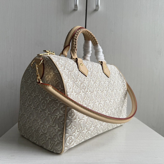 Lv embroidery canvas aged leather color-block speedy sp30 short shoulder strap woven handle sp messenger bag handbag shoulder bag 30*21