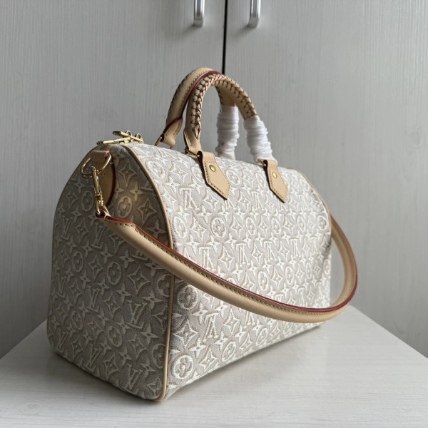 Lv embroidery canvas aged leather color-block speedy sp30 short shoulder strap woven handle sp messenger bag handbag shoulder bag 30*21