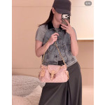 LV embroidered canvas aged leather Odyssee denim pink chain shoulder bag messenger bag 27*10*17