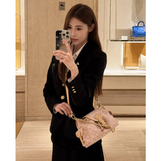 LV embroidered canvas aged leather Odyssee denim pink chain shoulder bag messenger bag 27*10*17