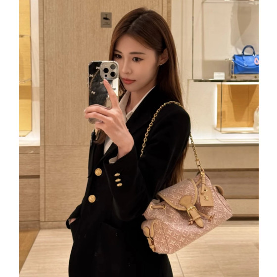 LV embroidered canvas aged leather Odyssee denim pink chain shoulder bag messenger bag 27*10*17