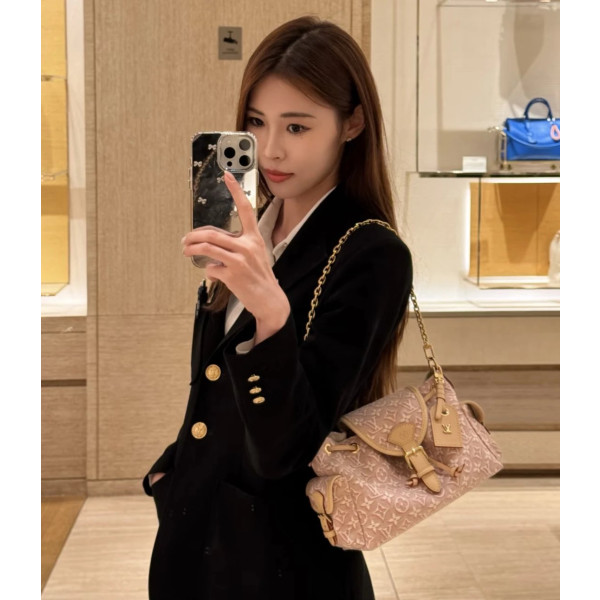 LV embroidered canvas aged leather Odyssee denim pink chain shoulder bag messenger bag 27*10*17