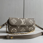 Top-grade lv embossed cowhide full leather genuine leather ivy large mahjong bag underarm bag chain shoulder messenger bag light gray purple 23*12