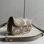 Top-grade lv embossed cowhide full leather genuine leather ivy large mahjong bag underarm bag chain shoulder messenger bag light gray purple 23*12