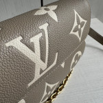 Top-grade lv embossed cowhide full leather genuine leather ivy large mahjong bag underarm bag chain shoulder messenger bag light gray purple 23*12