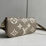 Top-grade lv embossed cowhide full leather genuine leather ivy large mahjong bag underarm bag chain shoulder messenger bag light gray purple 23*12