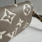 Top-grade lv embossed cowhide full leather genuine leather ivy large mahjong bag underarm bag chain shoulder messenger bag light gray purple 23*12