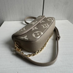 Top-grade lv embossed cowhide full leather genuine leather ivy large mahjong bag underarm bag chain shoulder messenger bag light gray purple 23*12