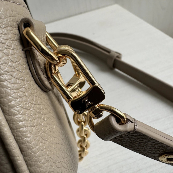Top-grade lv embossed cowhide full leather genuine leather ivy large mahjong bag underarm bag chain shoulder messenger bag light gray purple 23*12