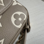 Top-grade lv embossed cowhide full leather genuine leather ivy large mahjong bag underarm bag chain shoulder messenger bag light gray purple 23*12