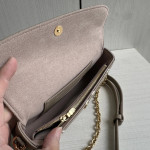Top-grade lv embossed cowhide full leather genuine leather ivy large mahjong bag underarm bag chain shoulder messenger bag light gray purple 23*12