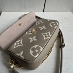 Top-grade lv embossed cowhide full leather genuine leather ivy large mahjong bag underarm bag chain shoulder messenger bag light gray purple 23*12