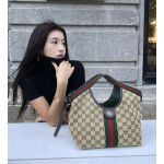 Top-tier Gucci embroidered canvas double G patterned cowhide giglio tote bag, hobo messenger bag, crossbody bag, small size 25*20