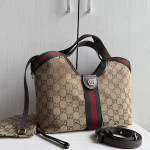 Top-tier Gucci embroidered canvas double G patterned cowhide giglio tote bag, hobo messenger bag, crossbody bag, small size 25*20