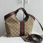 Top-tier Gucci embroidered canvas double G patterned cowhide giglio tote bag, hobo messenger bag, crossbody bag, small size 25*20