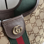 Top-tier Gucci embroidered canvas double G patterned cowhide giglio tote bag, hobo messenger bag, crossbody bag, small size 25*20