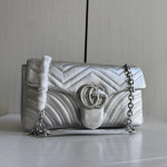 頂级 guc G marmont 波浪纹 W纹小牛皮链条斜挎包 银色 复古双G女包小号22cm 中号26cm