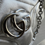 頂级 guc G marmont 波浪纹 W纹小牛皮链条斜挎包 银色 复古双G女包小号22cm 中号26cm