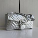 頂级 guc G marmont 波浪纹 W纹小牛皮链条斜挎包 银色 复古双G女包小号22cm 中号26cm