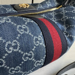 Gucci G denim and leather patchwork lunch box bag, handheld shoulder bag, messenger bag, crossbody bag, 29*17
