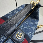 Gucci G denim and leather patchwork lunch box bag, handheld shoulder bag, messenger bag, crossbody bag, 29*17