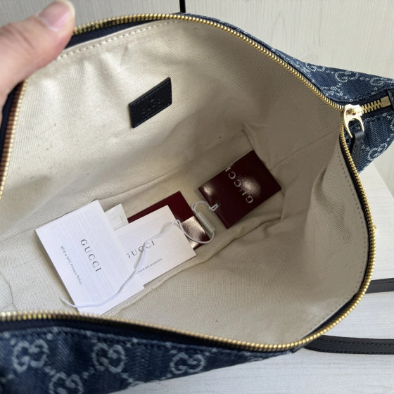 Gucci G denim and leather patchwork lunch box bag, handheld shoulder bag, messenger bag, crossbody bag, 29*17