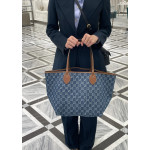 Gucci first-layer cowhide denim patchwork old flower tote shopping bag, mother-daughter bag, shoulder bag, bottom length 30*28
