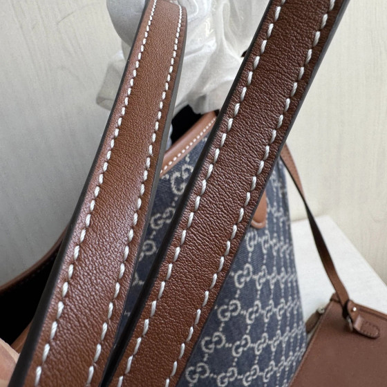 Gucci first-layer cowhide denim patchwork old flower tote shopping bag, mother-daughter bag, shoulder bag, bottom length 30*28