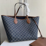 Gucci first-layer cowhide denim patchwork old flower tote shopping bag, mother-daughter bag, shoulder bag, bottom length 30*28