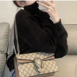 GUCCI new size 25cm G Dionysus bag, diamond-encrusted tiger head, crafted from nubuck leather, vintage chain bag, cross-body shoulder bag