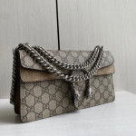 GUCCI new size 25cm G Dionysus bag, diamond-encrusted tiger head, crafted from nubuck leather, vintage chain bag, cross-body shoulder bag