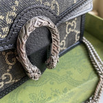 Gucci mini Dionysus bag, black denim woc, tiger head vintage chain messenger bag, single shoulder bag, 16.5*10