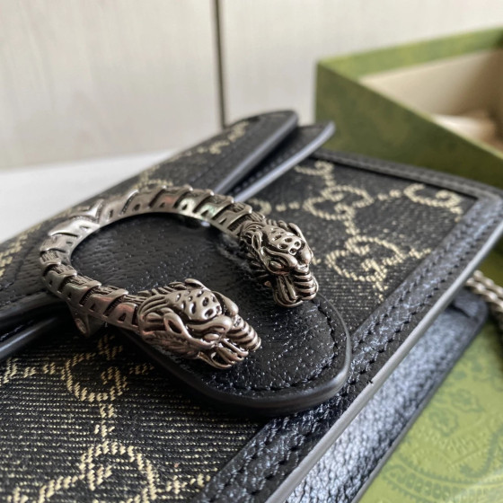 Gucci mini Dionysus bag, black denim woc, tiger head vintage chain messenger bag, single shoulder bag, 16.5*10