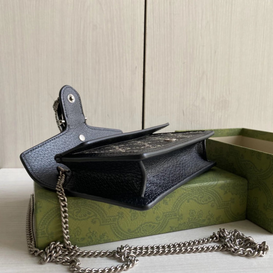 Gucci mini Dionysus bag, black denim woc, tiger head vintage chain messenger bag, single shoulder bag, 16.5*10