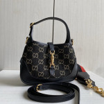 Gucci jackie1961 bag 黑色牛仔布丹宁布拼牛皮 腋下包饺子包 女士包包单肩斜挎包 mini小号19＊13，大28＊19