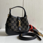 Gucci jackie1961 bag 黑色牛仔布丹宁布拼牛皮 腋下包饺子包 女士包包单肩斜挎包 mini小号19＊13，大28＊19