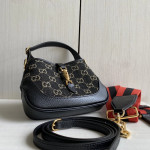 Gucci jackie1961 bag 黑色牛仔布丹宁布拼牛皮 腋下包饺子包 女士包包单肩斜挎包 mini小号19＊13，大28＊19