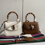Gucci bamboo handle bag, plain weave calfskin, bamboo handle bag, handheld crossbody bag, small size 17*12, medium size 22*15
