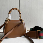 Gucci bamboo handle bag, plain weave calfskin, bamboo handle bag, handheld crossbody bag, small size 17*12, medium size 22*15