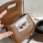 Gucci bamboo handle bag, plain weave calfskin, bamboo handle bag, handheld crossbody bag, small size 17*12, medium size 22*15