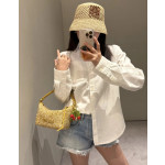 Top-level loew raffia woven bag with stitched leather, woven handle bag, cala lunch box bag, hobo bag, genuine leather women's bag, messenger bag, 26*13