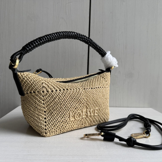 Top-level loew raffia woven bag with stitched leather, woven handle bag, cala lunch box bag, hobo bag, genuine leather women's bag, messenger bag, 26*13