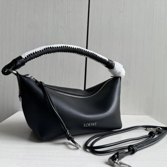 Top-grade Loewe imported lambskin woven handle bag, cala lunch box bag, hobo bag, genuine leather women's bag, cross-body messenger bag, 26*13