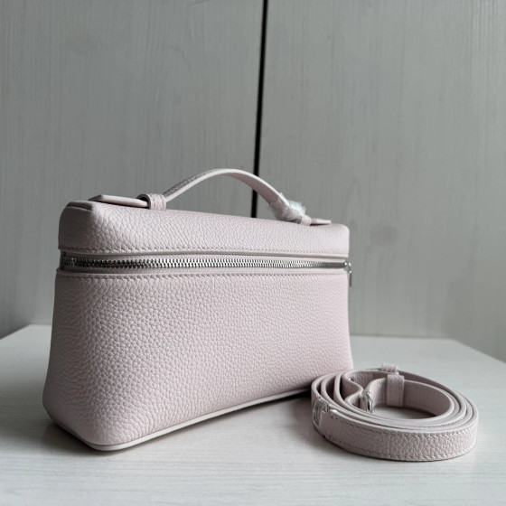 Lp lunch box bag genuine sheepskin L19 leather makeup box bag full leather litchi pattern steel hardware handbag crossbody shoulder bag 19*11