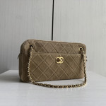Top-grade Chanel 26a diamond-pattern frosted cowhide suede camera bag, chain messenger bag, crossbody bag, women's bag, 25*13